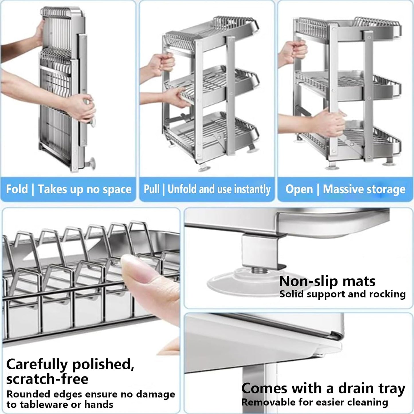 Dish Drying Rack with Drain Board - Rustproof Stainless Steel Dish Rack with Utensil Holder,Dish