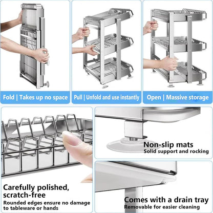 Dish Drying Rack with Drain Board - Rustproof Stainless Steel Dish Rack with Utensil Holder,Dish