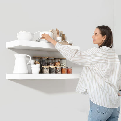 Heimlove 48" White Floating Shelves for Wall,10 Deep Rustic Wood Display & Storage Wall Shelves