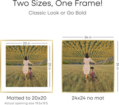 Homeforia 24x24 Gold Square Frame, High End Metal 24 x 24 Large Gold Poster Frames with Mat 20 by