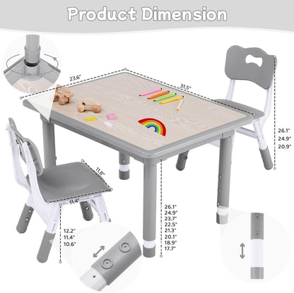 Toddler Table and Chair Set, Height Adjustable-Upgrade Kids Table and 2 Chairs for Ages 3-8