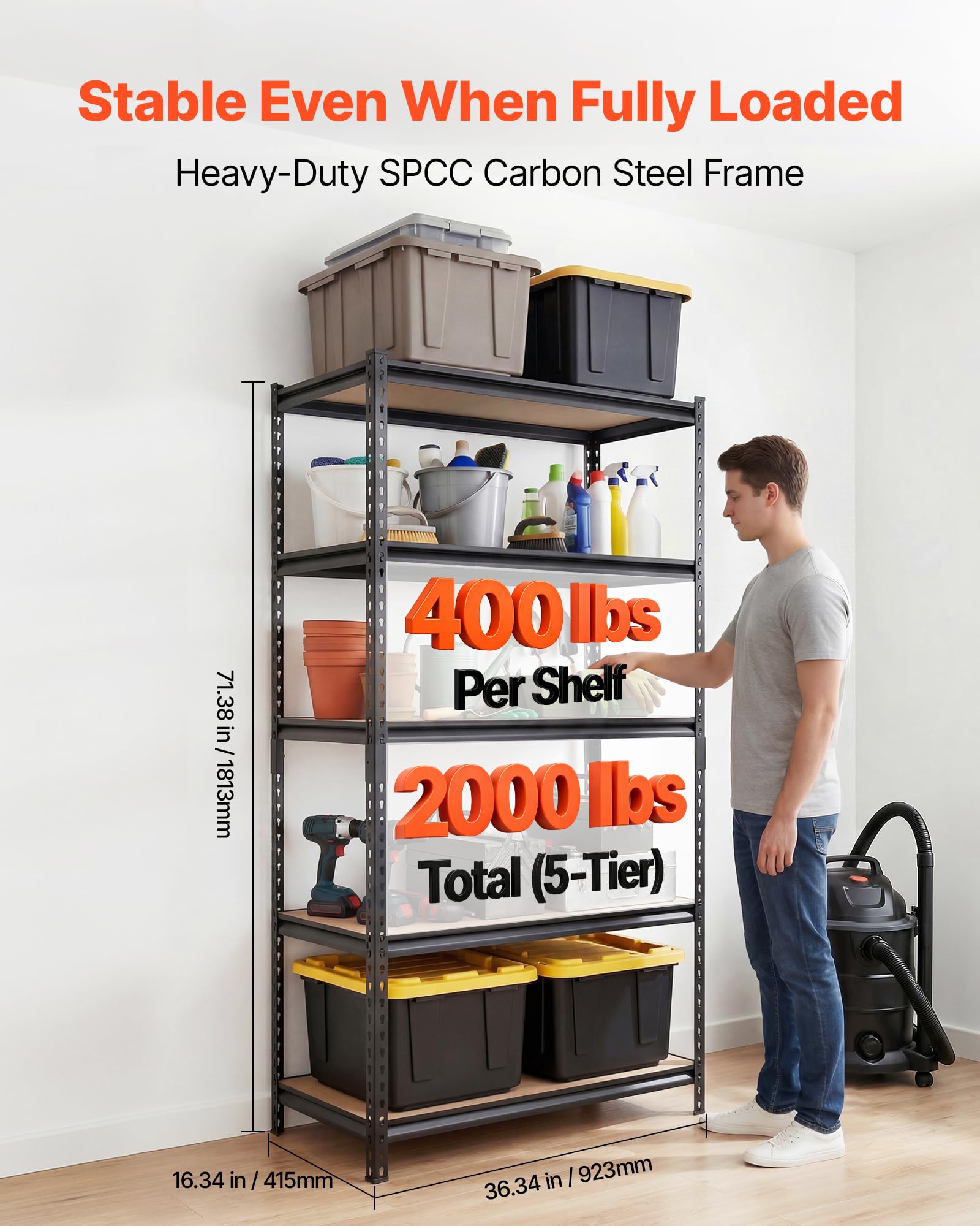 VEVOR Storage Shelves, 5-Tier Adjustable, 2000 lbs Capacity, Heavy Duty Garage Storage Shelving