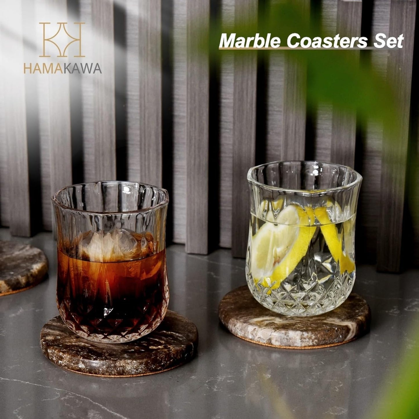 Marble Coasters Set of 4, Natural Gray Stone 4 Inch/10 cm, Modern Round Travertine Drink Coasters