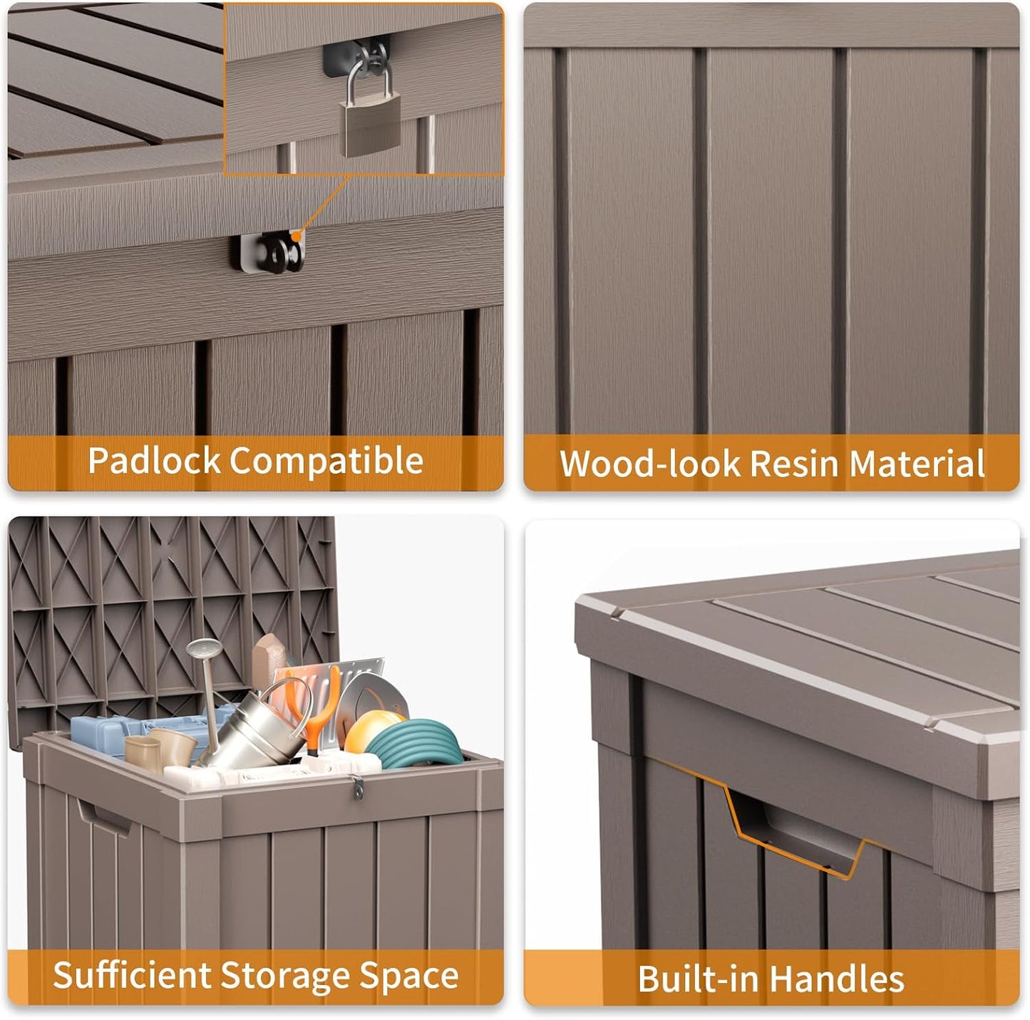40 Gallon Resin Deck Box, Lockable Patio Outdoor Storage Box for Furniture, Garden Tools and Tools
