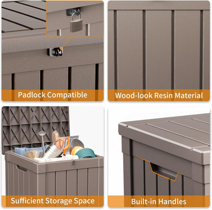 40 Gallon Resin Deck Box, Lockable Patio Outdoor Storage Box for Furniture, Garden Tools and Tools