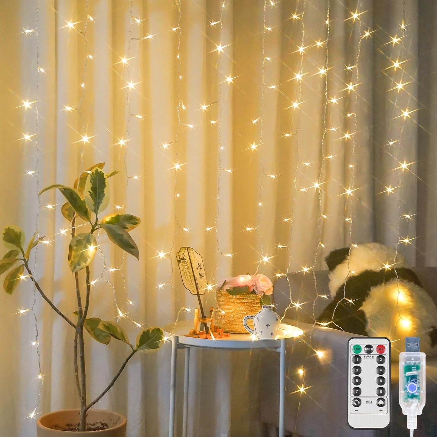 suddus Curtain Lights for Bedroom, 150 Led Hanging String Light Outdoor, Fairy Curtain Lights
