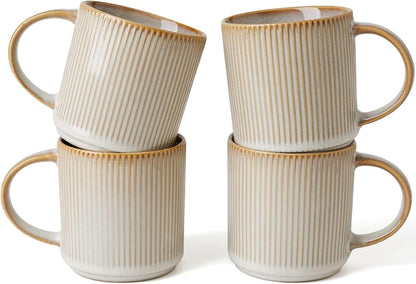 famiware Coffee Mug Set for 4, Star 12 oz Catering Mugs Cup Set with Handle for Coffee, Tea, Cocoa