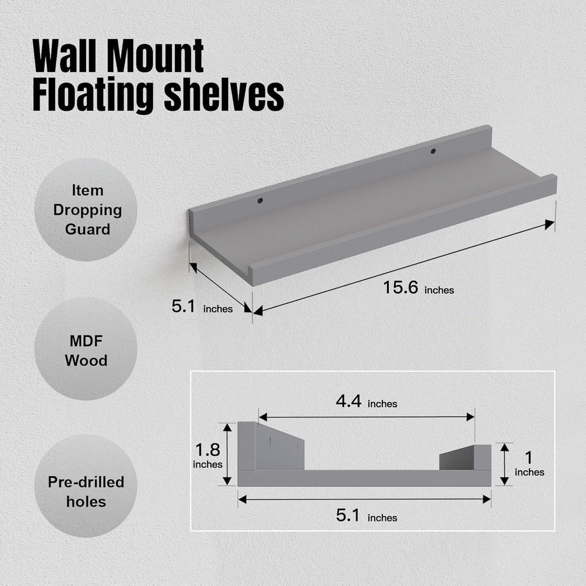 RICHER HOUSE 3 Set Floating Shelves for Wall, Black Wall Mounted Shelves with Lip for Storage