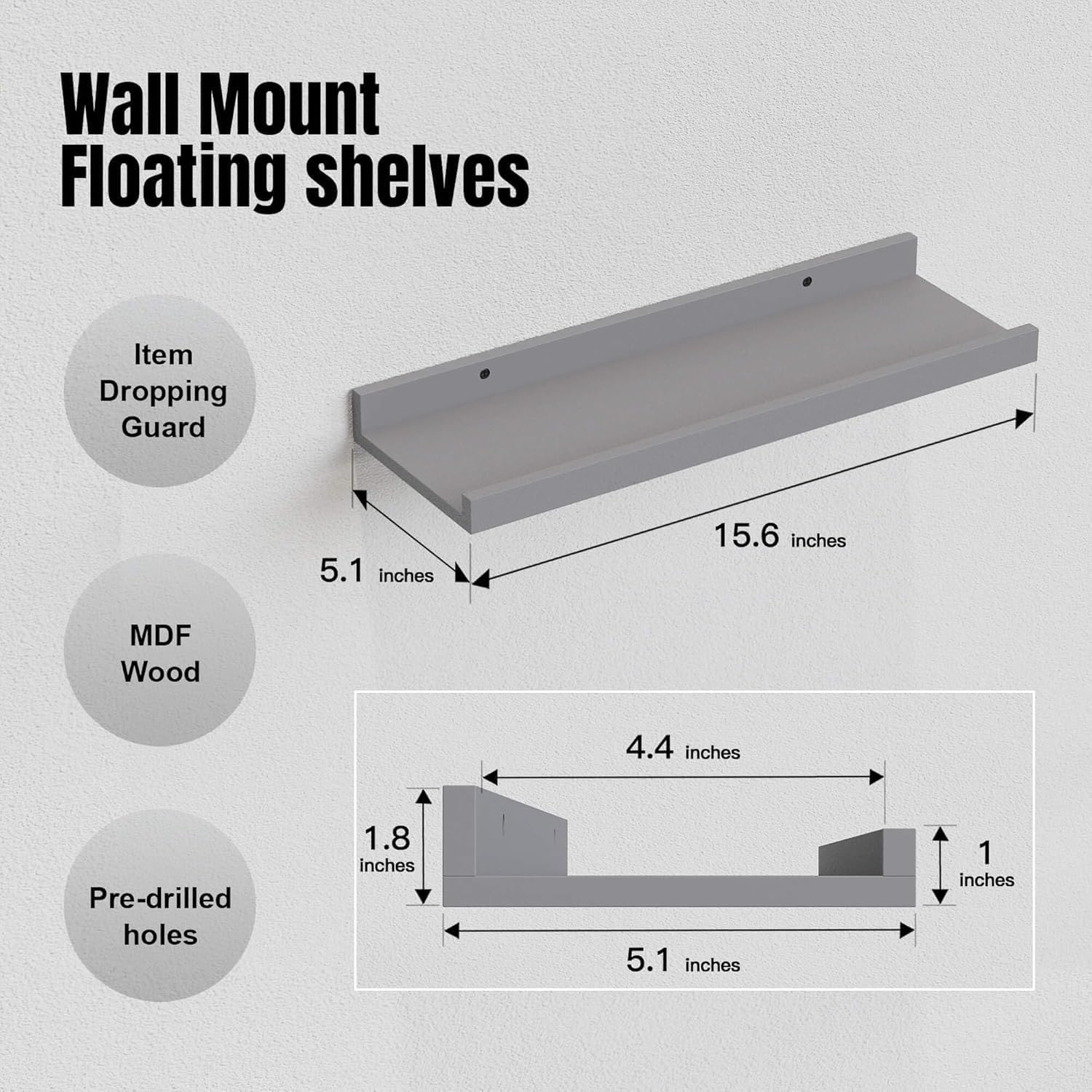 RICHER HOUSE 3 Set Floating Shelves for Wall, Black Wall Mounted Shelves with Lip for Storage