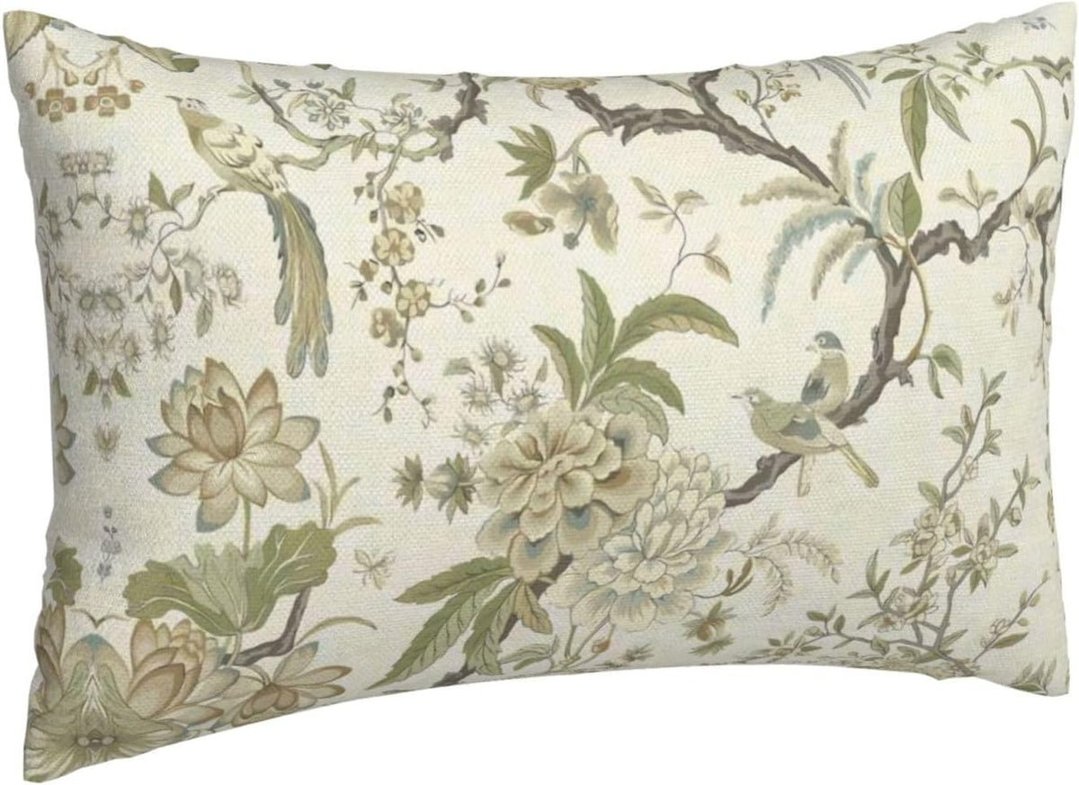 CXMEIFLY Spring Floral Birds Pillow Covers 12 x 20 Inch Set of 2 for Chinoiserie Flowers Decor