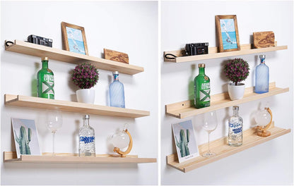 AZSKY 48 Inch Large Wood Floating Shelves for Wall Set of 3, Rustic Natural Picture Ledge Shelf