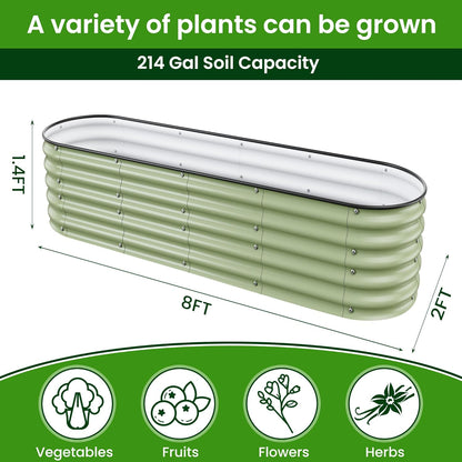 8 X 2 X 1.4 Ft Galvanized Raised Garden Bed,Sturdy and Easy to Assemble Oval Raised Planter Beds