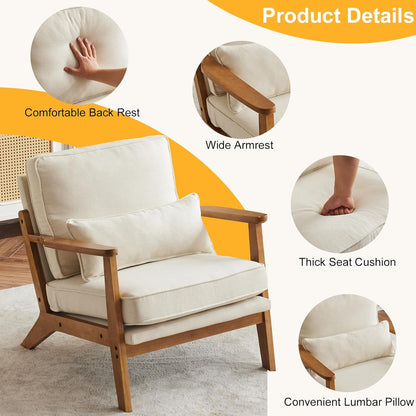 Karl home Accent Chair Wide Armrest Mid-Century Lounge Chair Linen Fabric Armchair with Lumbar