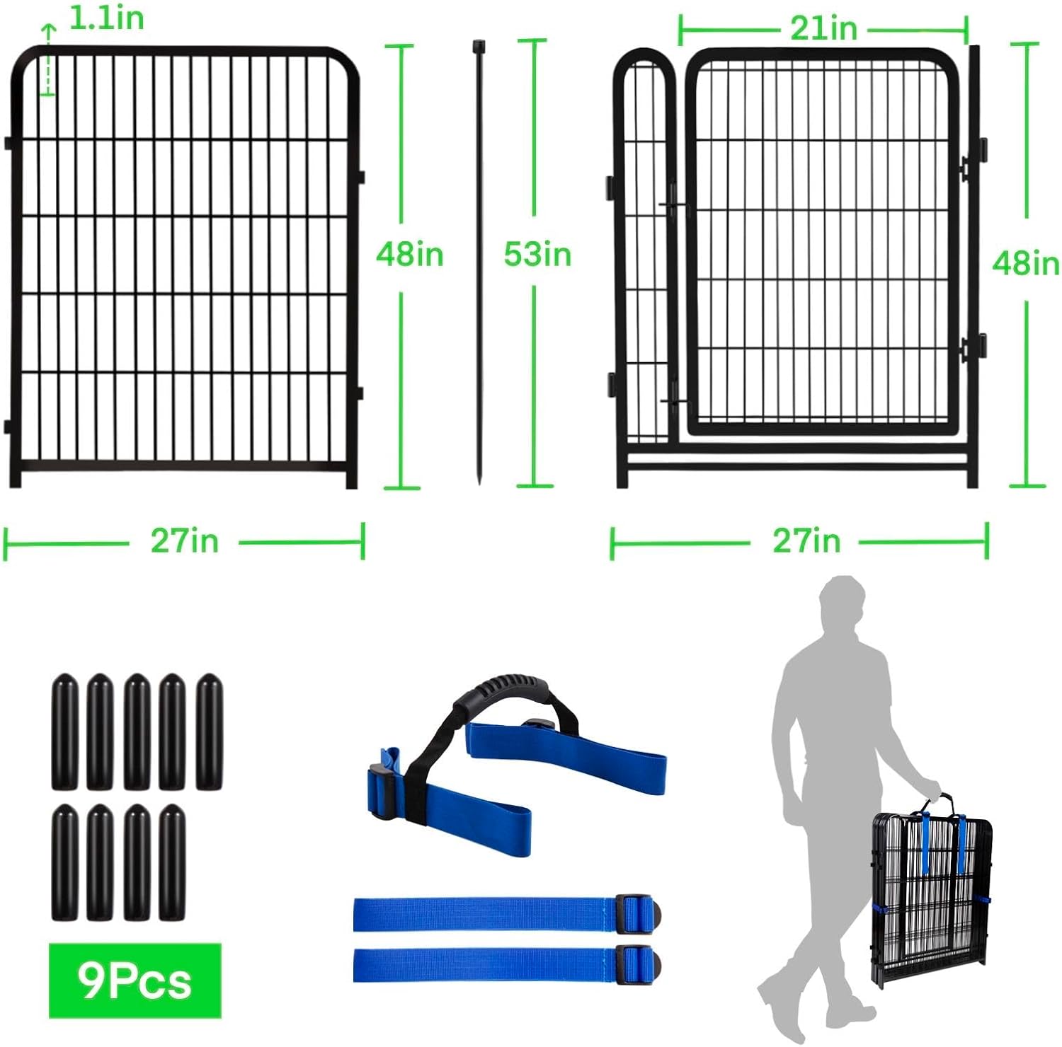 Tall Garden Fences and Borders for Dogs, 48 inch High Garden Fence, 8 Panels Total 17.7 Ft, 21 in