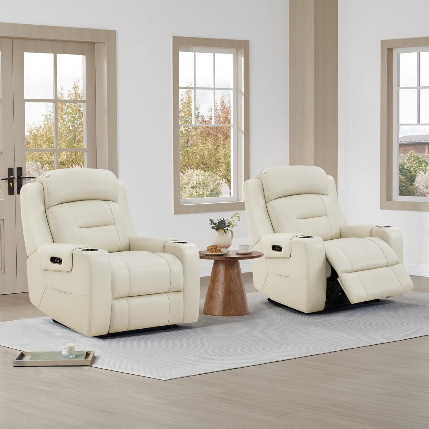 Watson & Whitely Genuine Leather Power Recliner Chairs for Adults, Lay Flat Recliner with Power
