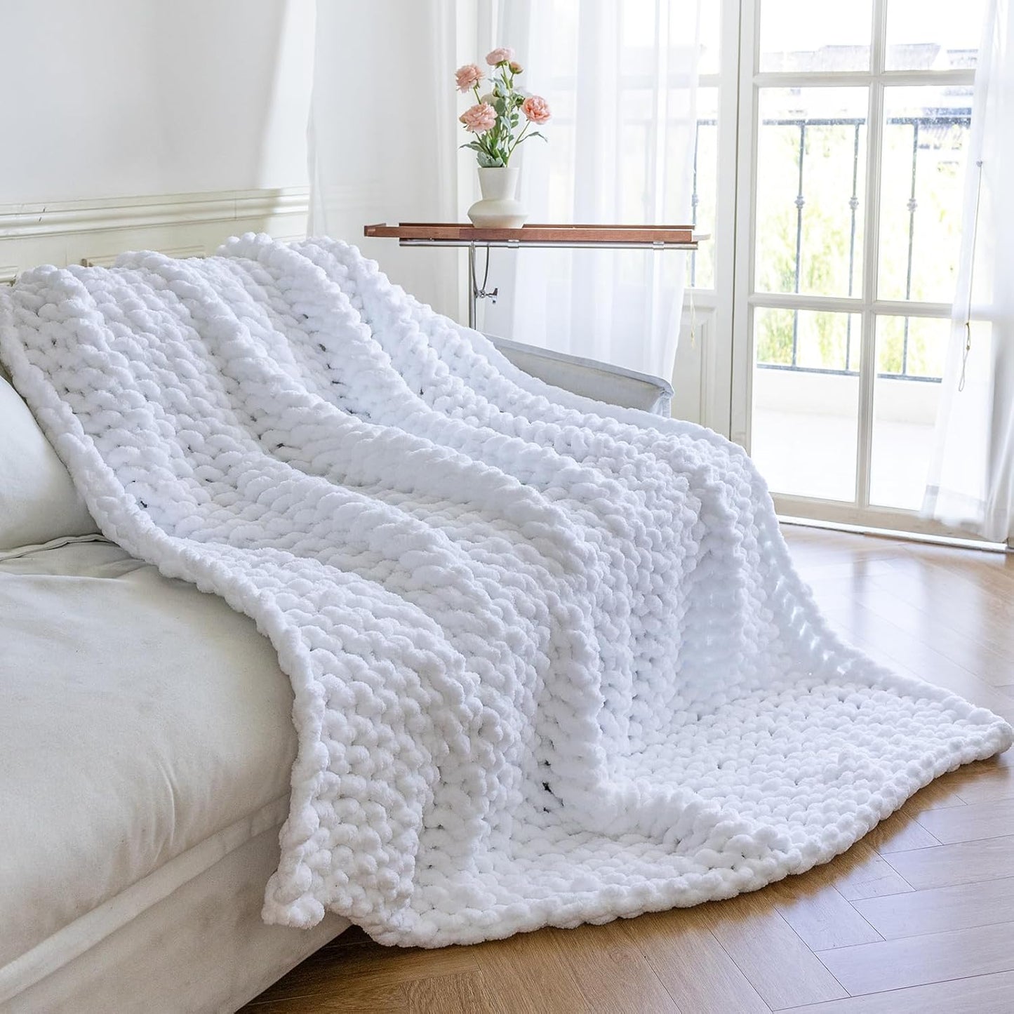 Chunky Knit Blanket - Luxury Soft Cozy 60 * 80 Throw Blanket,100% Woven Blanket Rope Knot Throw