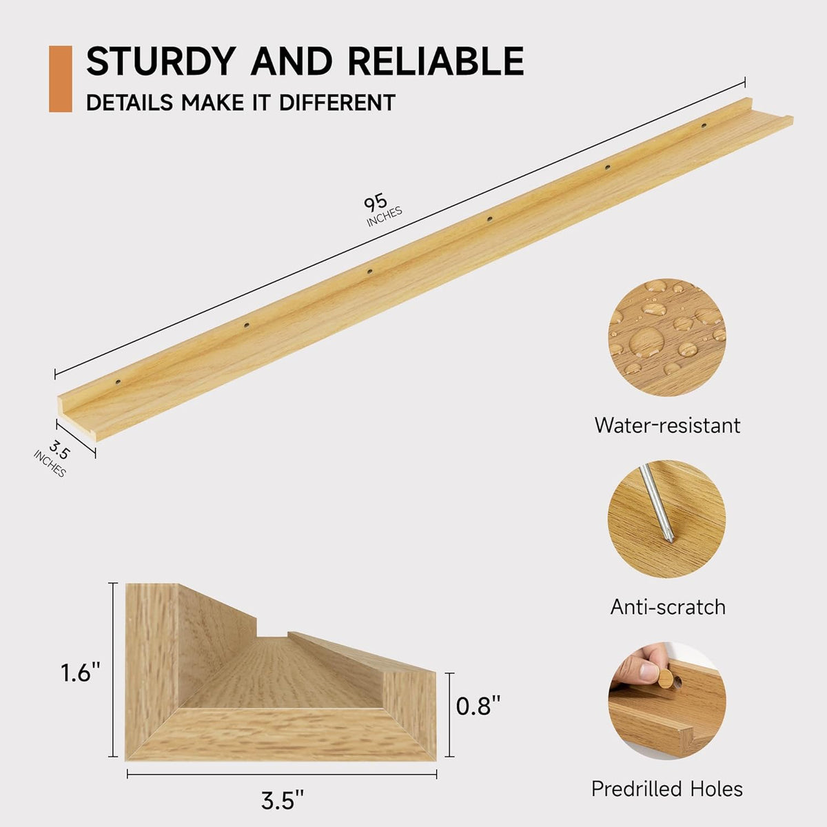 Floating Picture Ledge Shelves for Wall Set of 2, 95 Inches Picture Ledge Shelf with Long Large