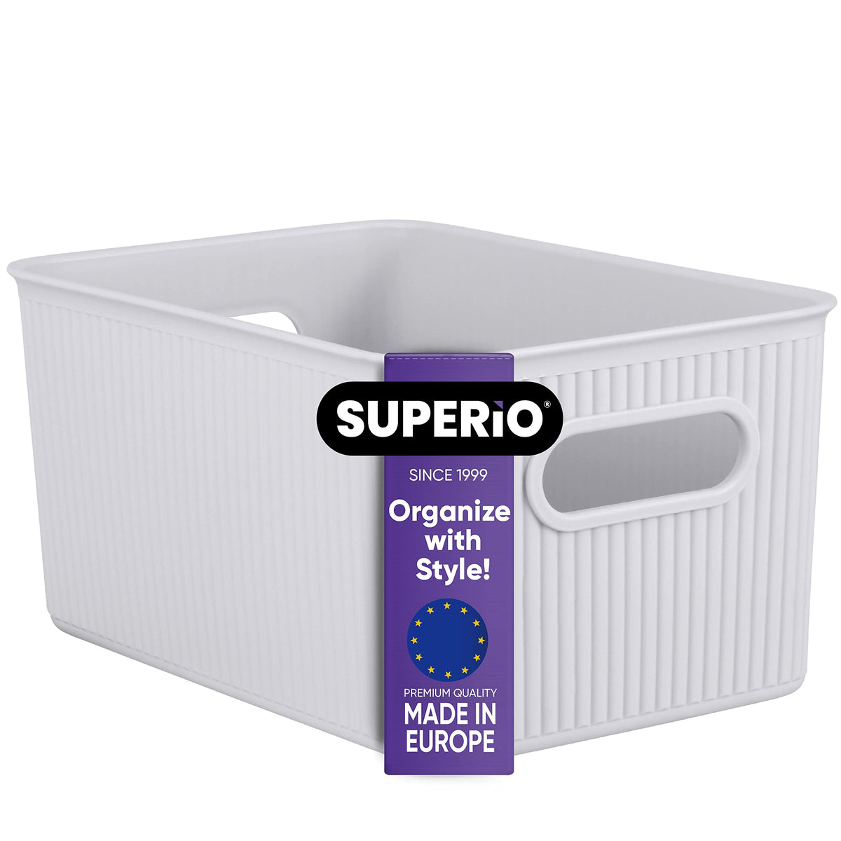 Superio Ribbed Collection - Decorative Plastic Basket Open Home Storage Bins Organizer, Medium