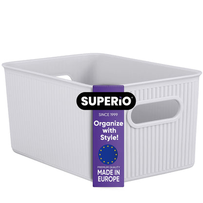 Superio Ribbed Collection - Decorative Plastic Basket Open Home Storage Bins Organizer, Medium