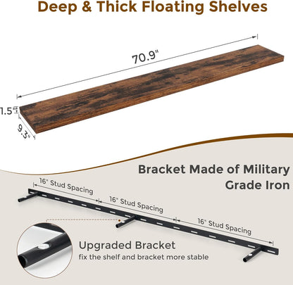 72 Inch Floating Shelves, 72 x 9 Rustic Wooden Fireplace Mantel, 9 Inch Floating Shelf for Wall
