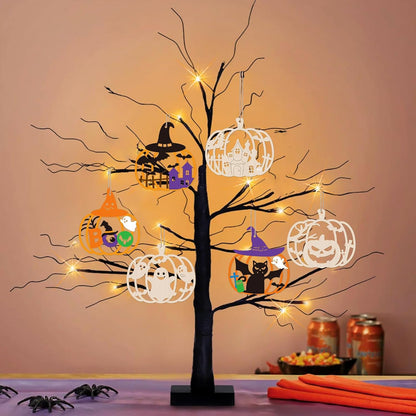 24 PCS Unfinished Wooden Halloween Crafts,Pumpkin Shaped Hanging Ornaments DIY Wood Craft Cutouts