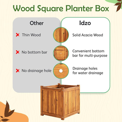 Idzo Hardwood Outdoor Flower Box, Durable Acacia Wood Flower Boxes for Outdoor Plants with
