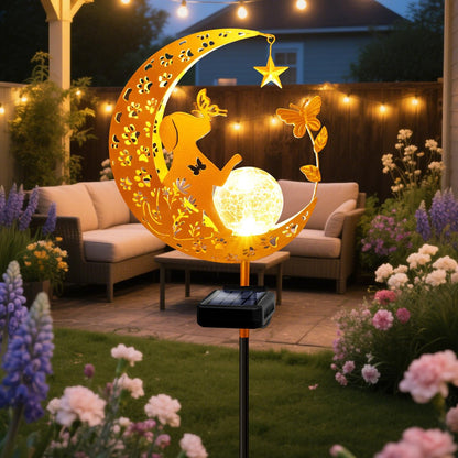 YJFWAL Garden Solar Dog Lights Pathway Stake Lights Glass Globe with Moon Dog Decor, Gifts for Mom