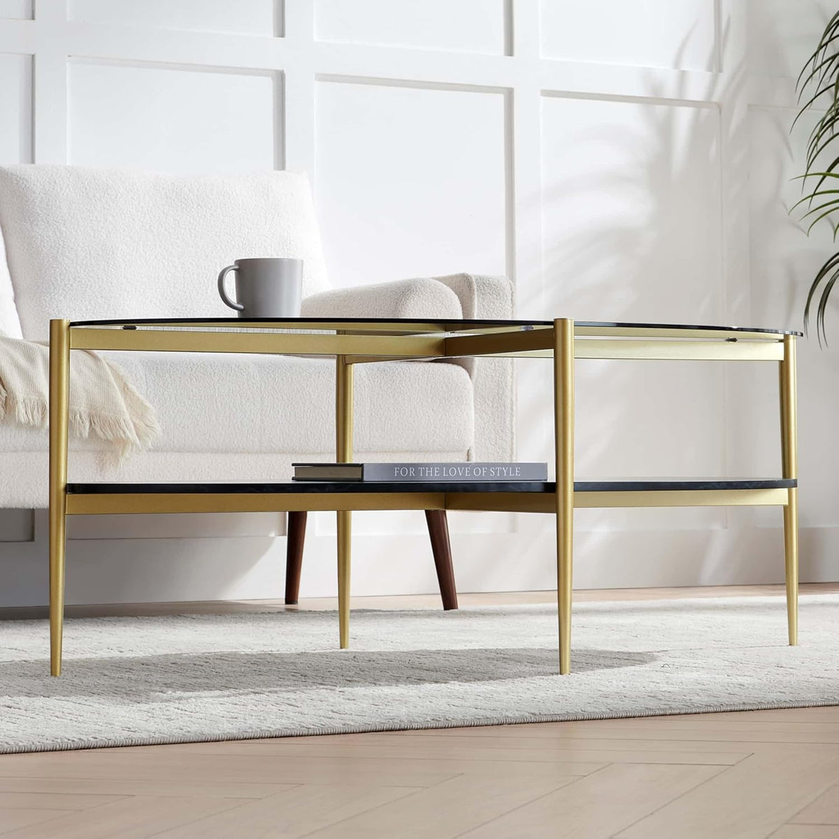 Oval Glass Coffee Table, Mid-Century Modern Design, L43 x W22 x H17 inch, Surfboard Shaped Grey