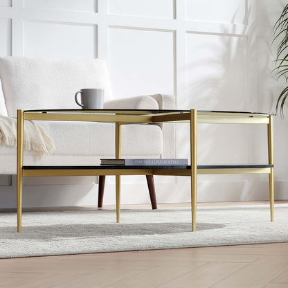 Oval Glass Coffee Table, Mid-Century Modern Design, L43 x W22 x H17 inch, Surfboard Shaped Grey