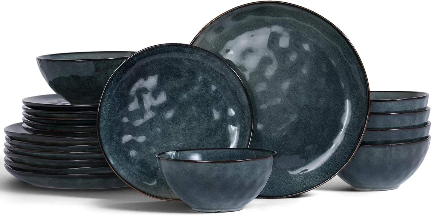 Famiware Ocean Round Plates and Bowls Set, 18 Pieces Dinnerware Sets, Dishes Set for 6, Reactive