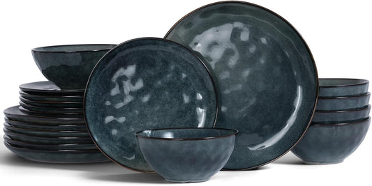 Famiware Ocean Round Plates and Bowls Set, 18 Pieces Dinnerware Sets, Dishes Set for 6, Reactive