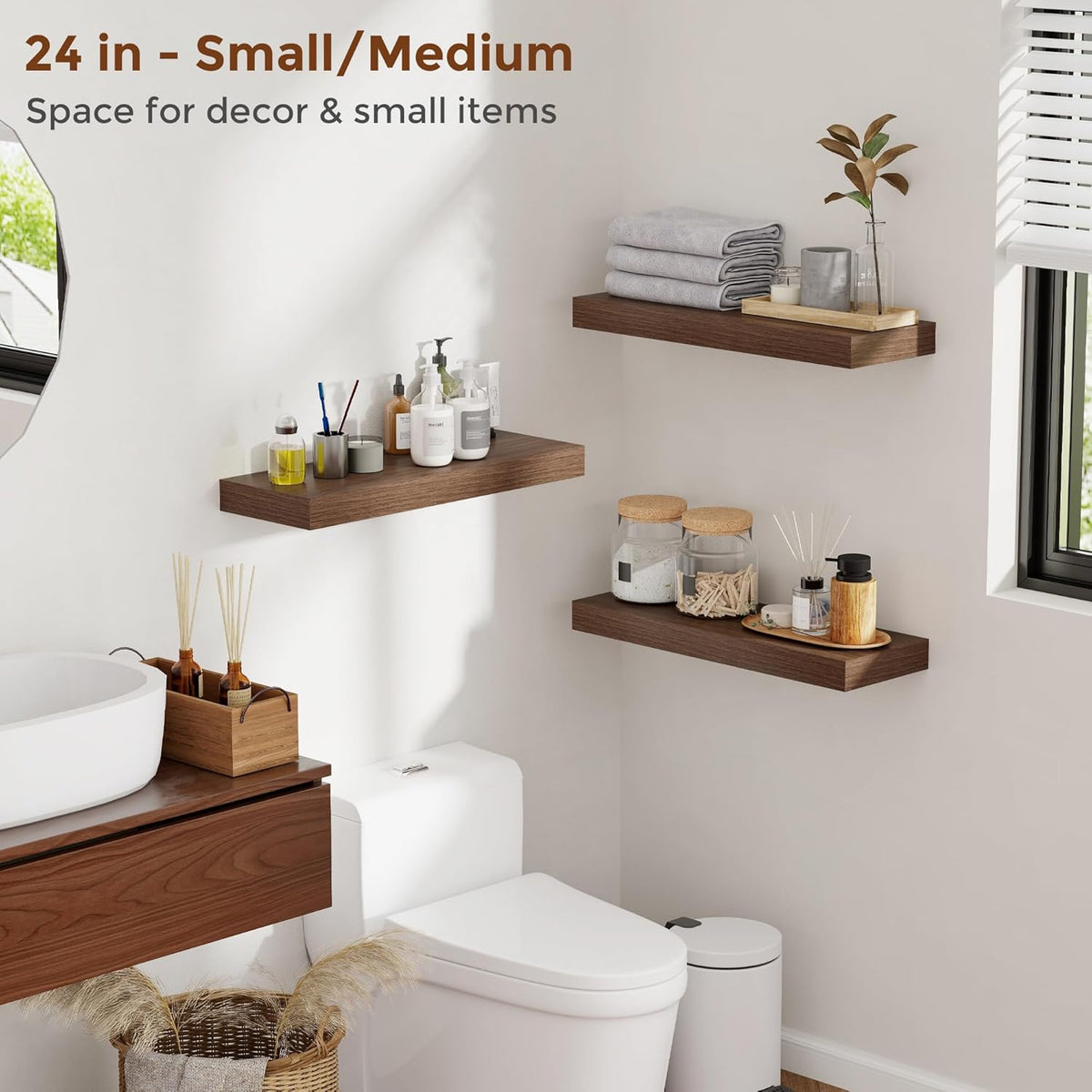 Heimlove 48 Inch Floating Shelves for Wall 8 Inch Deep Walnut Shelves Set of 2,Wall Mounted Rustic