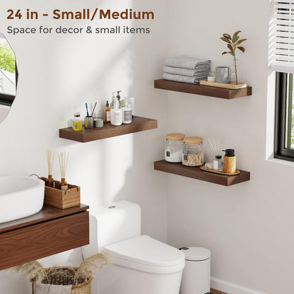 Heimlove 48 Inch Floating Shelves for Wall 8 Inch Deep Walnut Shelves Set of 2,Wall Mounted Rustic