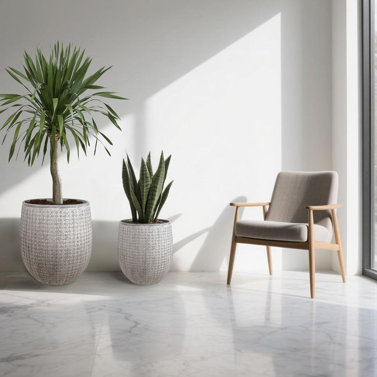 Worth Garden Large Round Planters Set of 2 (14.5"x17.5" & 12" x15“) - Lightweight Magnesium Oxide