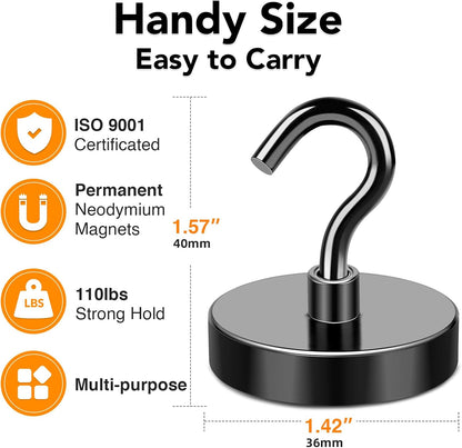 MIKEDE Black Magnetic Hooks Heavy Duty, 150LB+ Strong Neodymium Magnets for Refrigerator, Magnetic