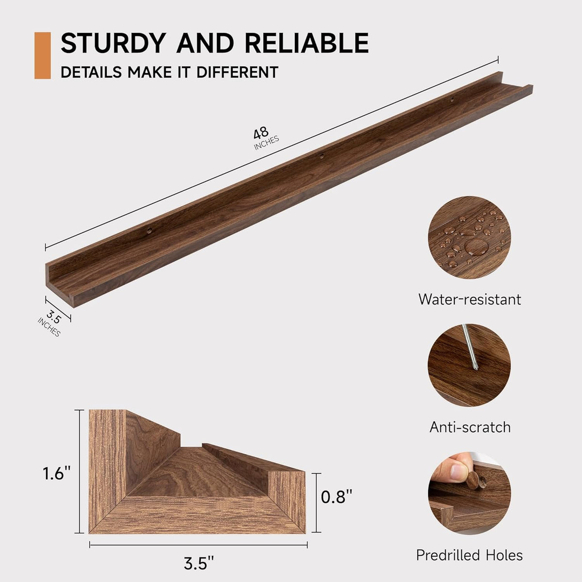 Picture Ledge Shelf for Wall, Floating Shelves Set of 4, 48 Inch Long Nursery Book Shelves for Toys