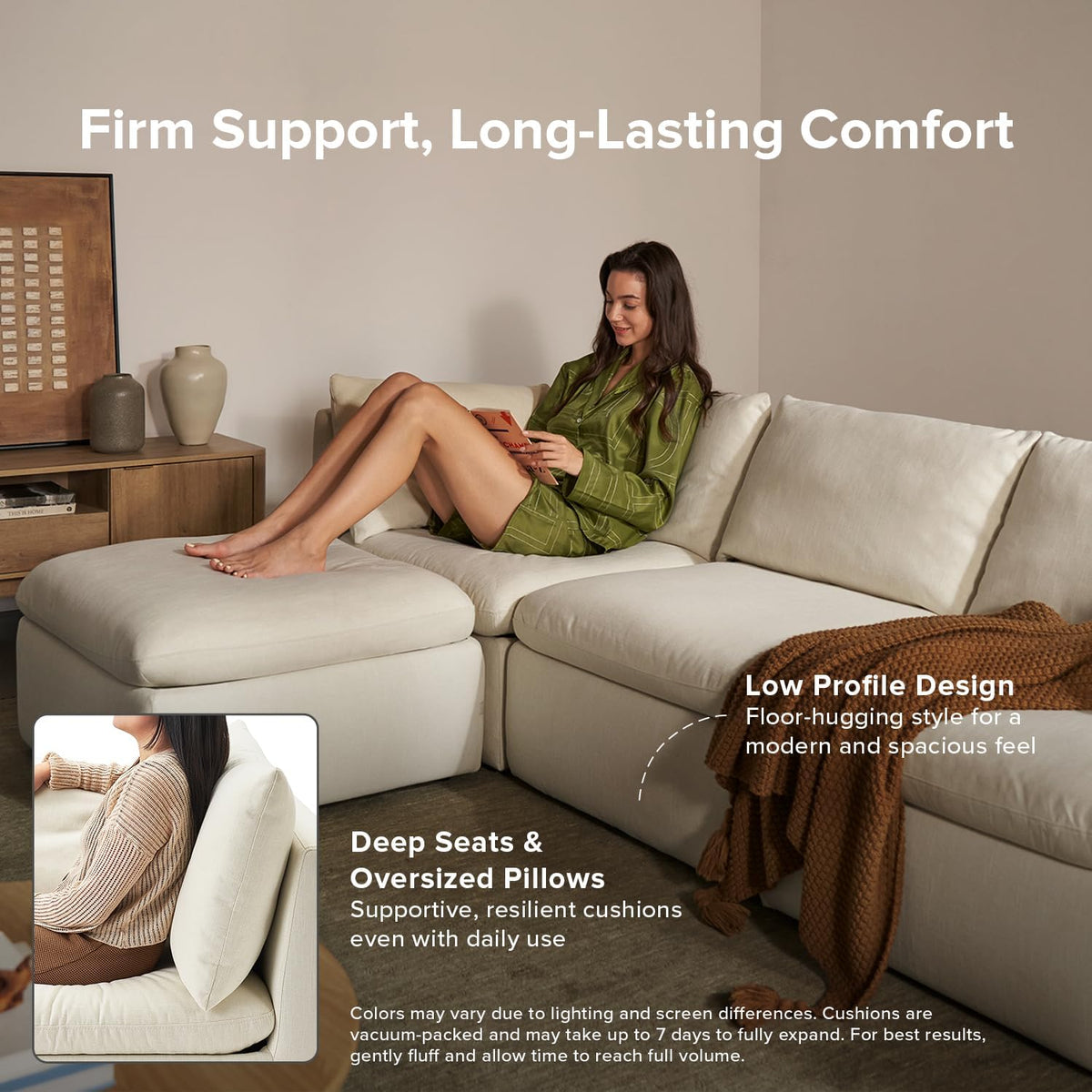 mopio Oversized Modular Sectional Sofa with Fully Removable Covers and Storage, Convertible U
