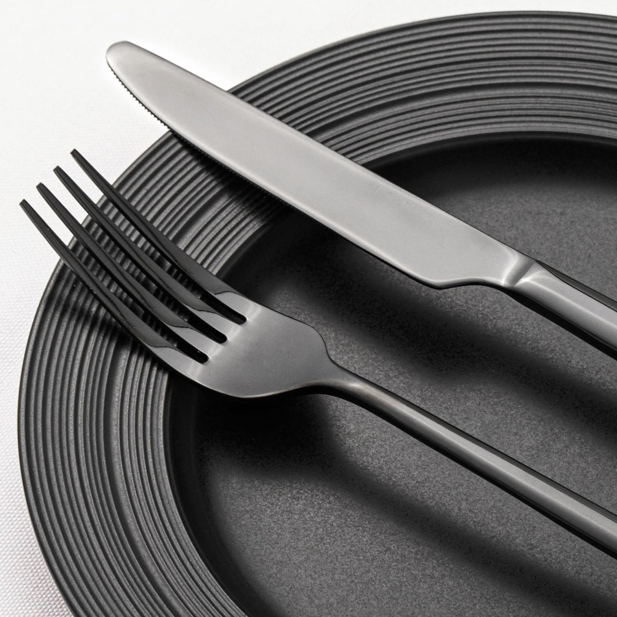 KINGSTONE Black Silverware Set, 40-Piece Forged Flatware Set Cutlery Set Premium Stainless Steel
