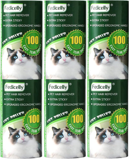 Fedicelly Lint Rollers Pet Hair Extra Sticky Refills,Mega Value Set 600 Sheets for Cat and Dog Hair