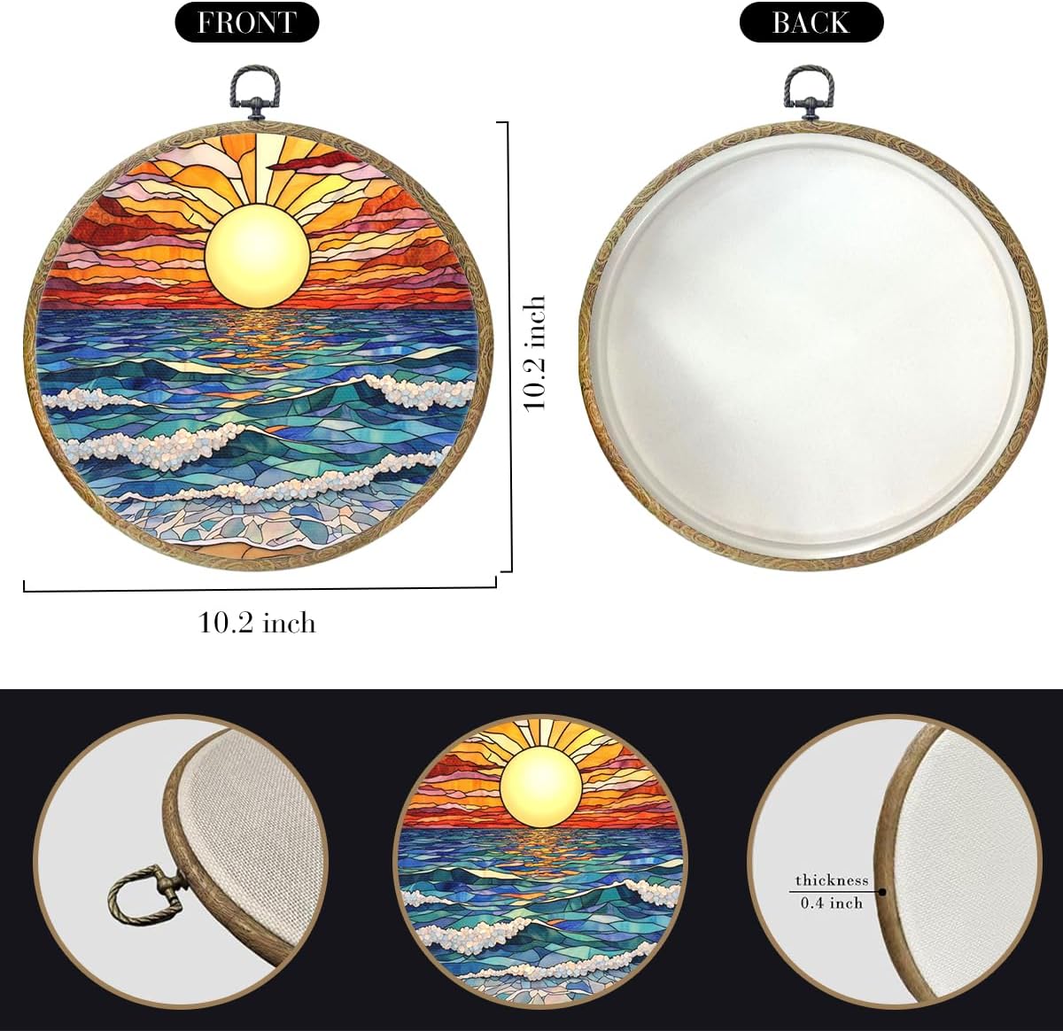 Colorful Boho Waves on The Beach Sunset Gifts for Sunset Lovers Framed Round Wall Decor Canvas Wall