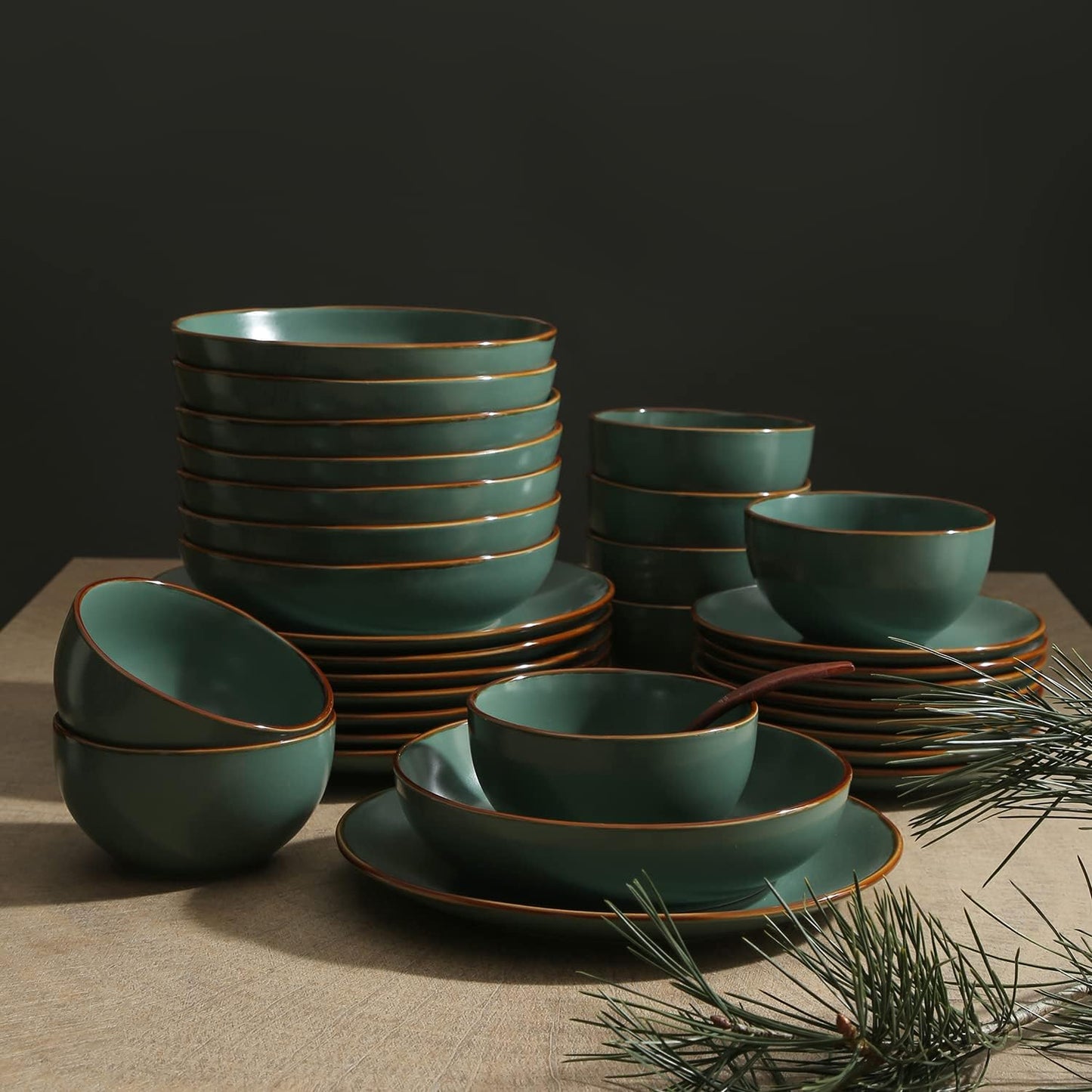 Stone Lain Brasa Modern Stoneware 32 Piece Dinnerware Sets, Plates and bowls Sets, Dish Set for 8