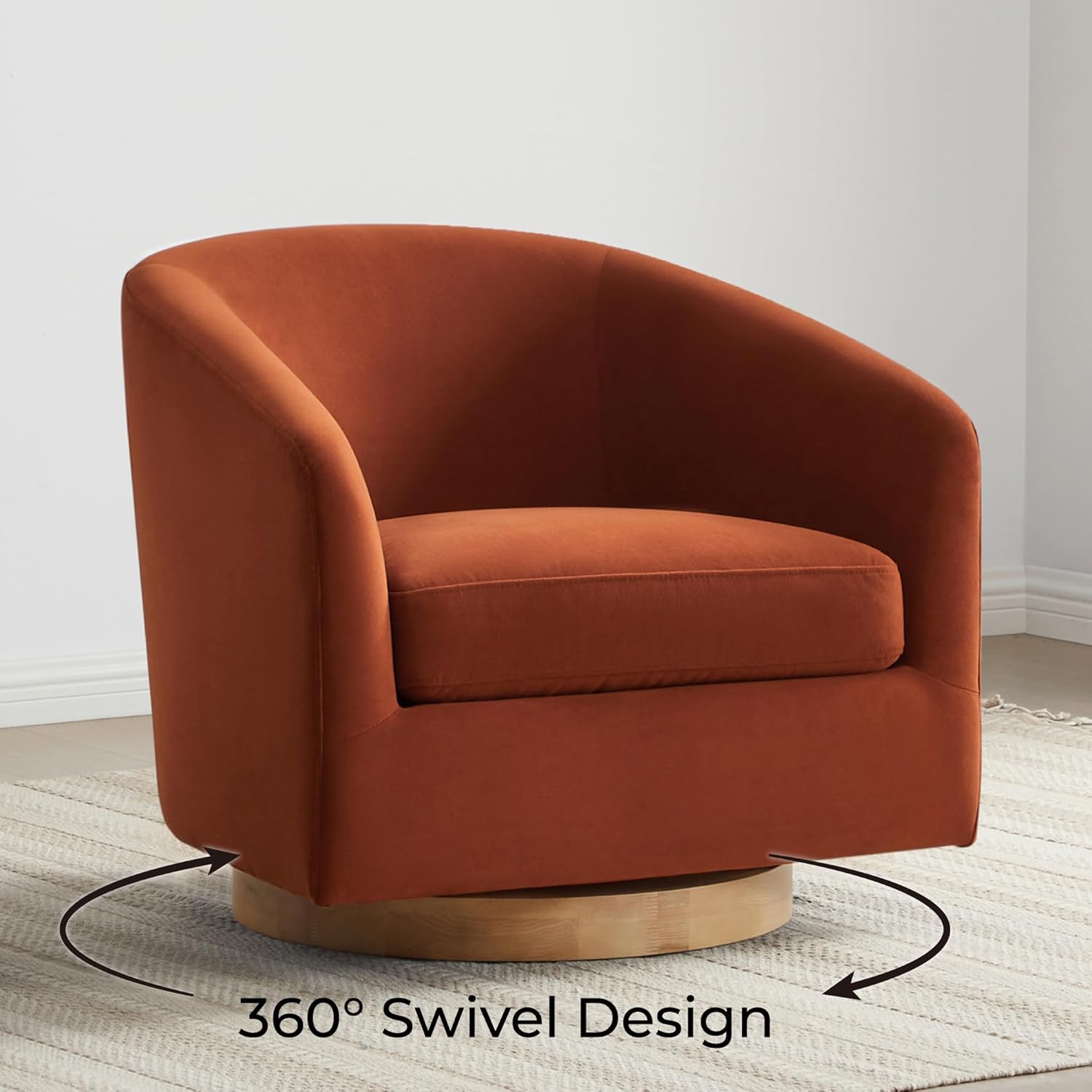 CHITA Swivel Accent Chair, FSC Certified Upholstered Velvet Barrel Chair for Living Room, Fully