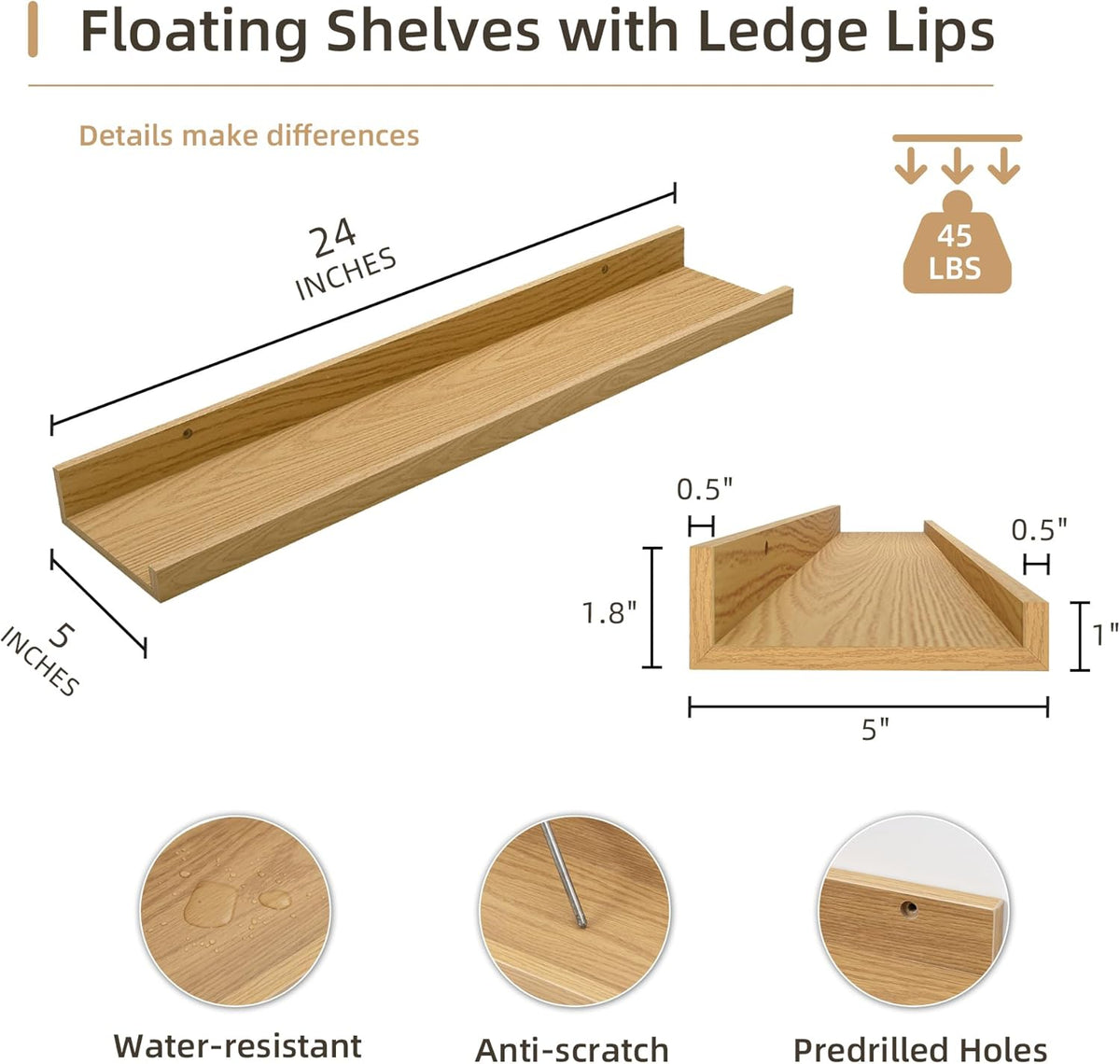 Picture Ledge Shelf, Wood Floating Shelves Set of 4, 24 inch Picture Ledge Shelves, Photo Ledge