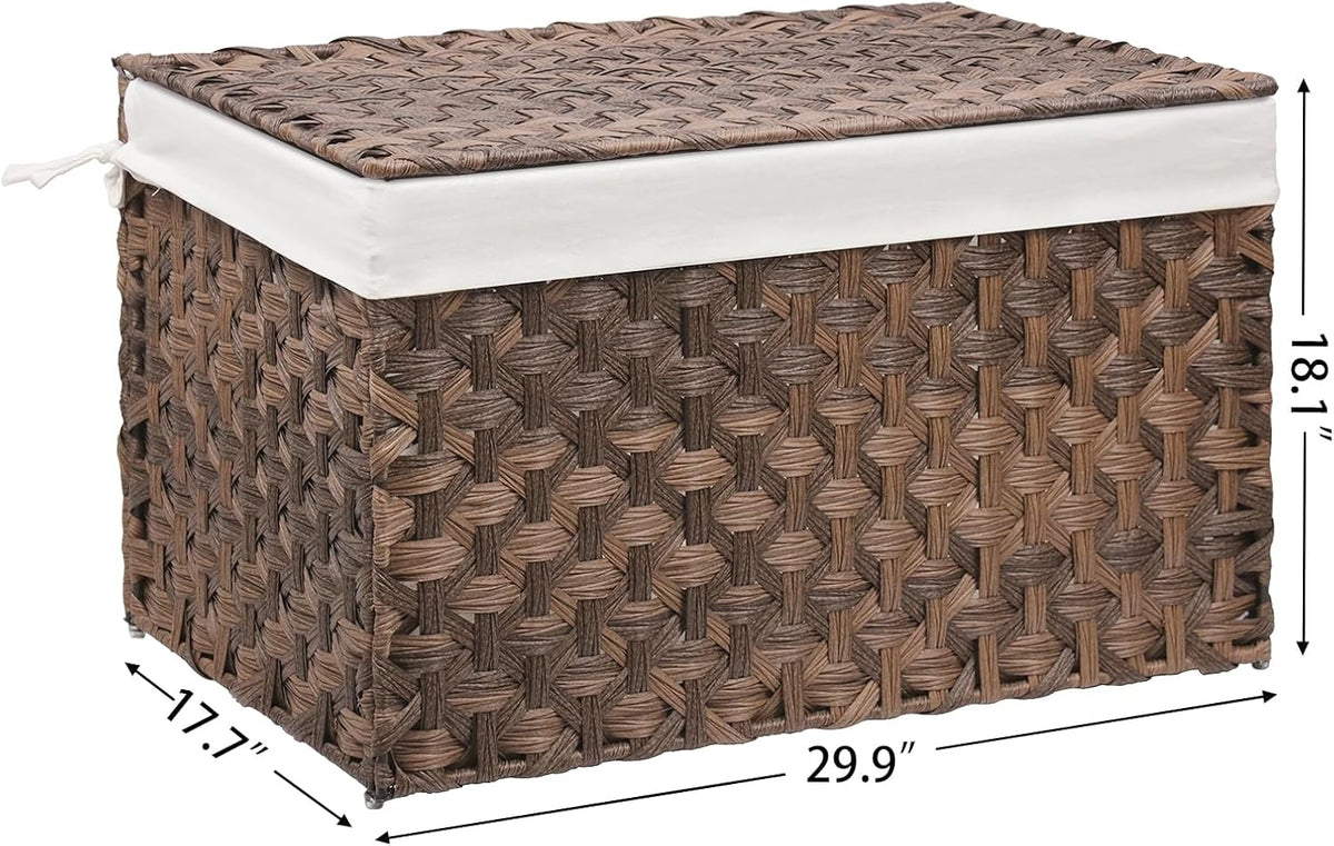 Wicker Storage Basket with Lid, 42.3 Gallon (160L) Large Blanket Basket with Lid, Woven Storage Bin