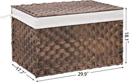 Wicker Storage Basket with Lid, 42.3 Gallon (160L) Large Blanket Basket with Lid, Woven Storage Bin
