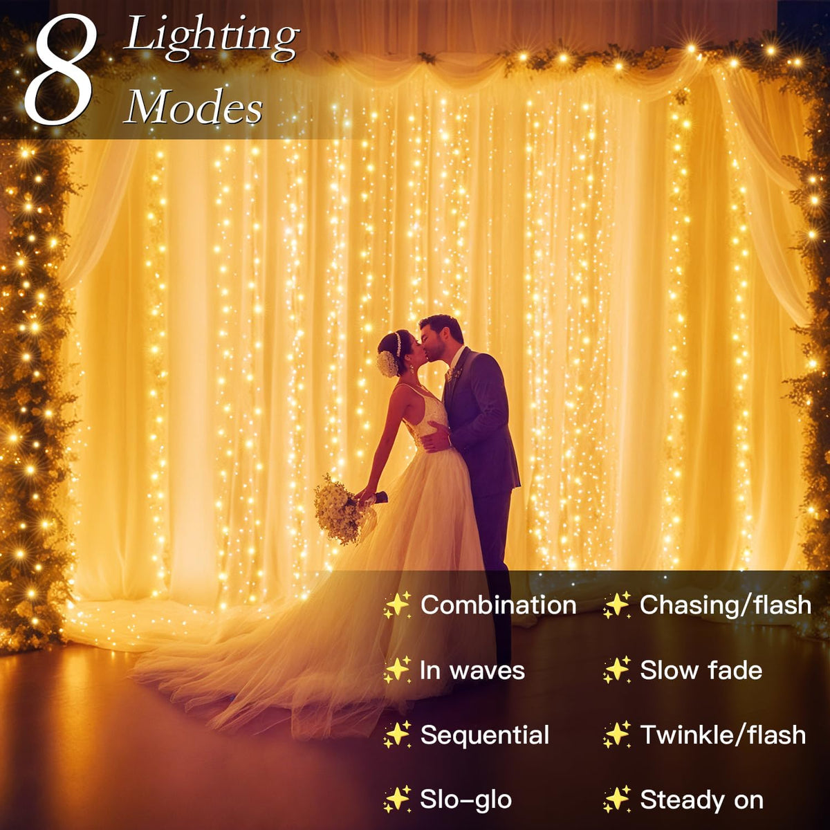 200 LED Curtain String Lights 9.8 * 6.6FT Plug in Fairy with Timer and 8 Modes, Waterproof Window