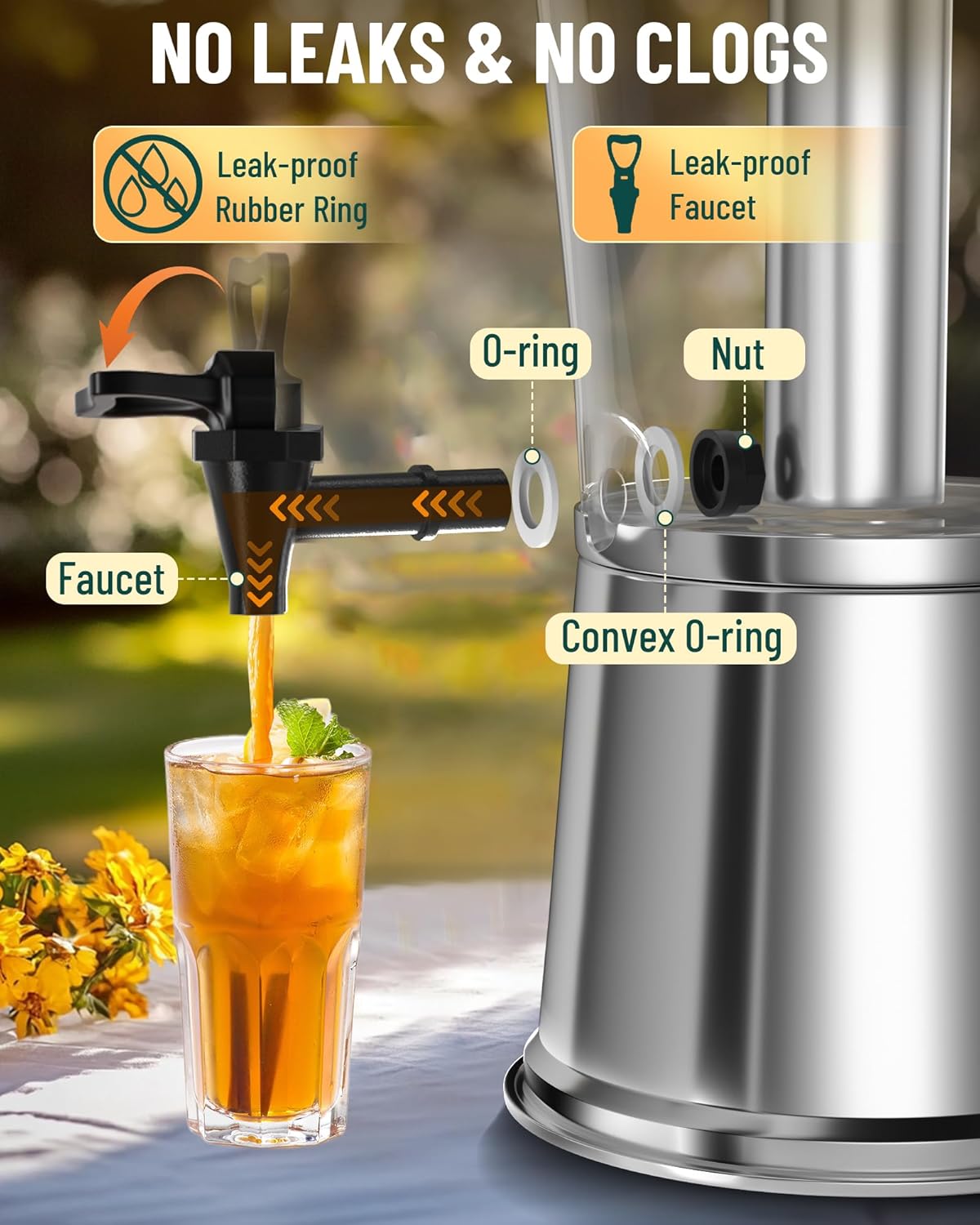 WantJoin Beverage Dispenser With Stand, Drink Dispenser for Party, Stainless Steel Water Dispenser