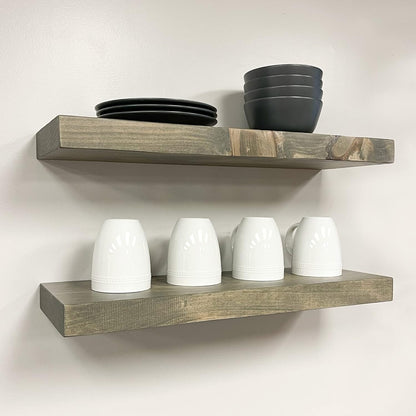 URBANDI, Rustic Floating Shelves, Set of 2, Hidden Bracket, Solid Wood, Heavy Duty, Wall Mounted