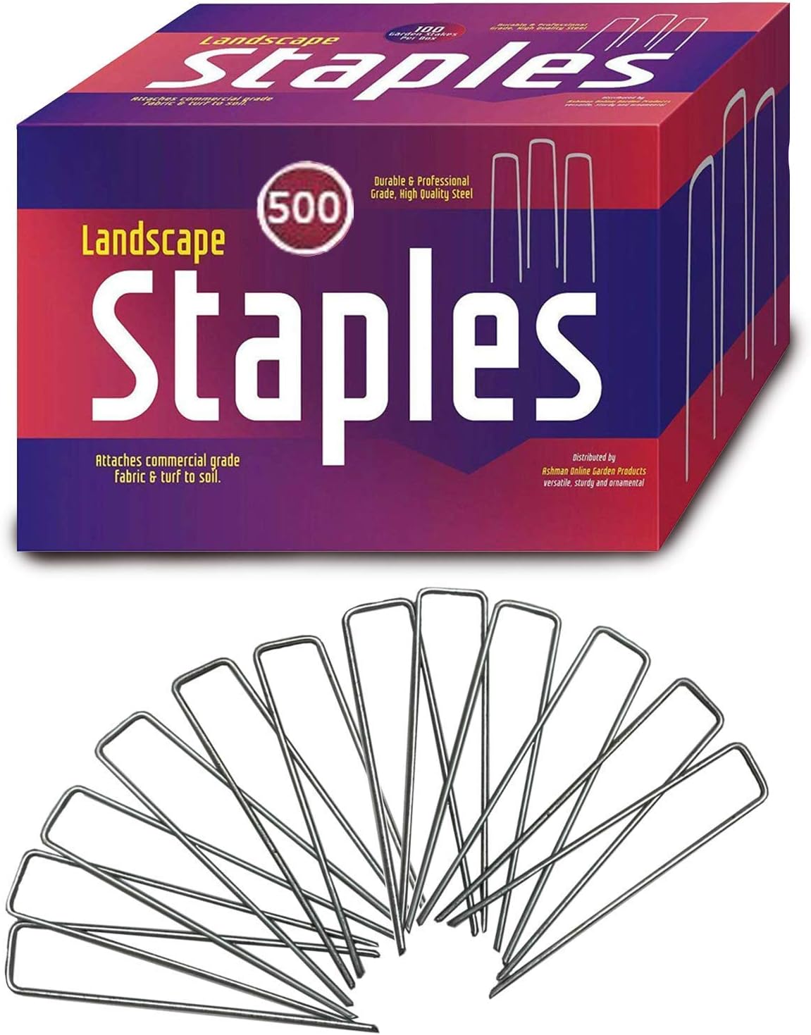Ashman Galvanized Garden Stakes Landscape Staples and Fence Stake (500 Garden Staples - Heavy Duty