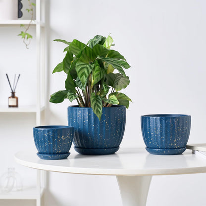 4/5/6 Inches Ceramic Plant Pots with Drainage Holes and Saucers, Round Flower Pots for Indoor